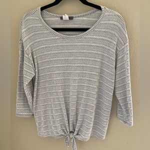 Gray and White Stripe Tie Front Top